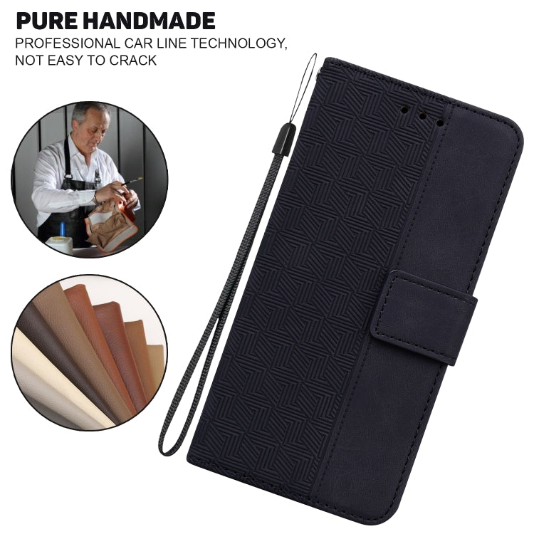 For iPhone 16e Geometric Embossed Leather Phone Case(Black) - iPhone 16e Cases by buy2fix | Online Shopping UK | buy2fix