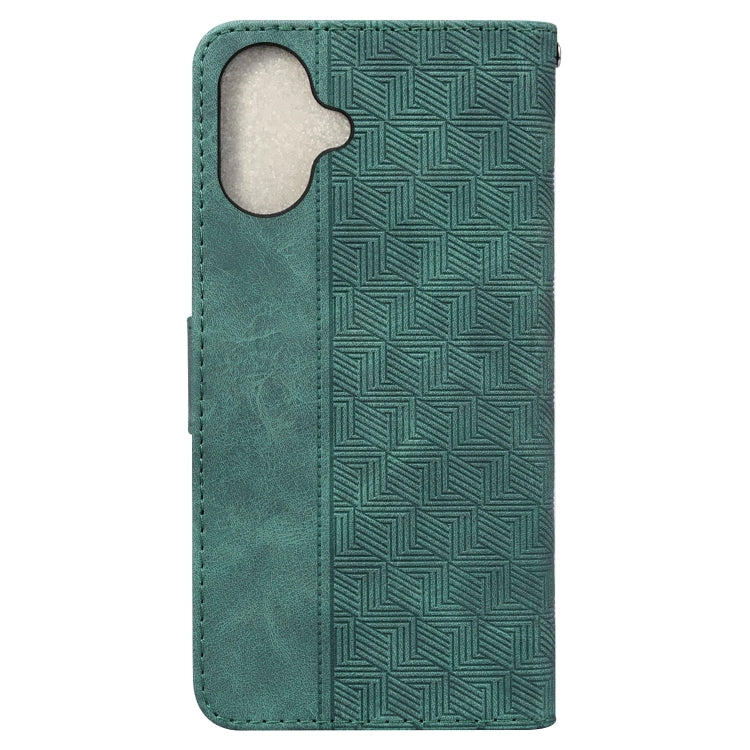 For iPhone 16 Plus Geometric Embossed Leather Phone Case(Green) - iPhone 16 Plus Cases by buy2fix | Online Shopping UK | buy2fix