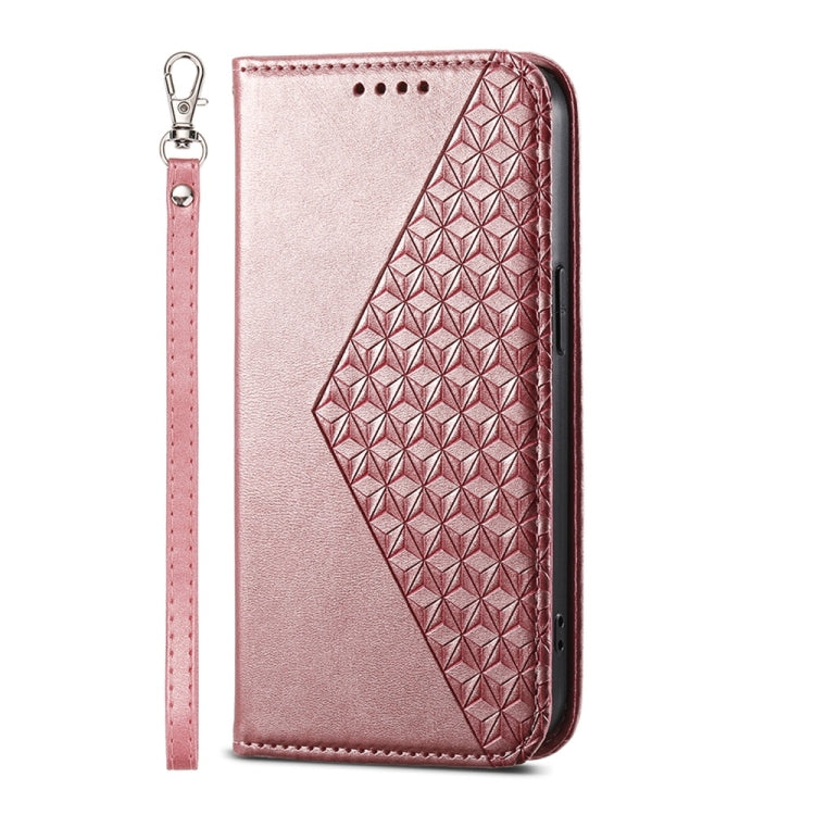 For Xiaomi 14 Cubic Grid Calf Texture Magnetic Leather Phone Case(Rose Gold) - 14 Cases by buy2fix | Online Shopping UK | buy2fix