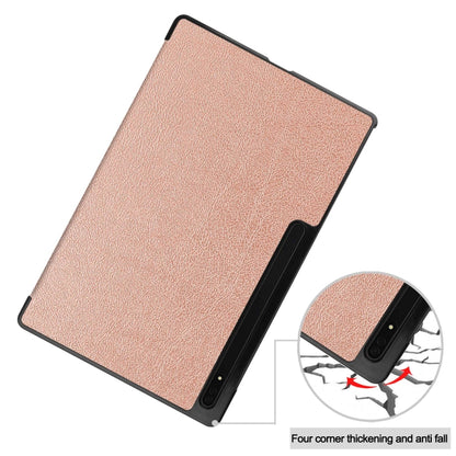 For Samsung Galaxy Tab S9 Ultra Custer Pure Color 3-Fold Holder Smart Leather Tablet Case(Rose Gold) - Galaxy Tab S9 Ultra Cases by buy2fix | Online Shopping UK | buy2fix