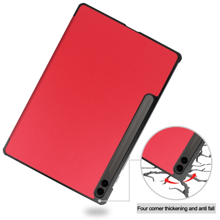 For Samsung Galaxy Tab S9 FE+ Custer Pure Color 3-Fold Holder Smart Leather Tablet Case(Red) - Galaxy Tab S9 FE+ by buy2fix | Online Shopping UK | buy2fix