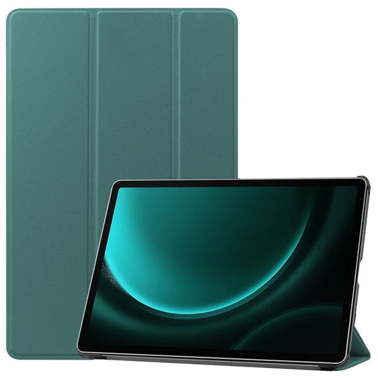 For Samsung Galaxy Tab S9 FE+ Custer Pure Color 3-Fold Holder Smart Leather Tablet Case(Dark Green) - Galaxy Tab S9 FE+ by buy2fix | Online Shopping UK | buy2fix