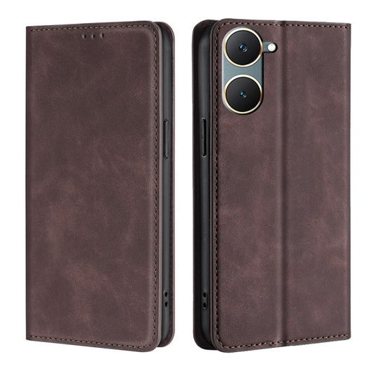 For vivo Y03 4G Skin Feel Magnetic Leather Phone Case(Dark Brown) - vivo Cases by buy2fix | Online Shopping UK | buy2fix