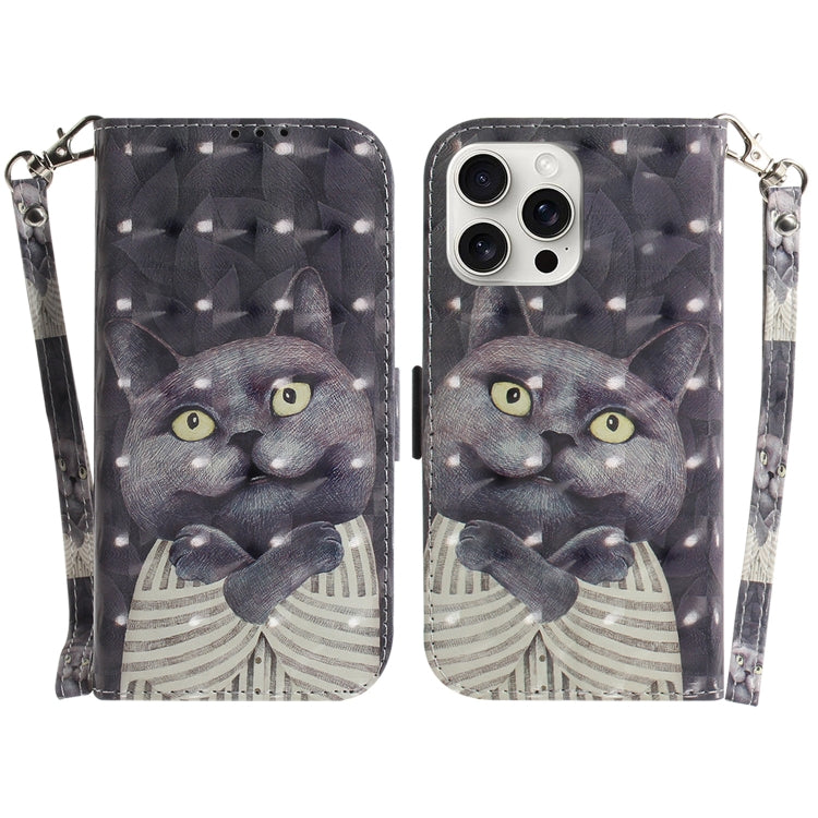 For iPhone 16 Pro 3D Colored Horizontal Flip Leather Phone Case(Hug Cat) - iPhone 16 Pro Cases by buy2fix | Online Shopping UK | buy2fix