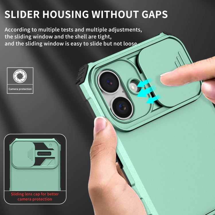 For iPhone 16 Plus Stereoscopic Holder Sliding Camshield Phone Case(Light Blue) - iPhone 16 Plus Cases by buy2fix | Online Shopping UK | buy2fix