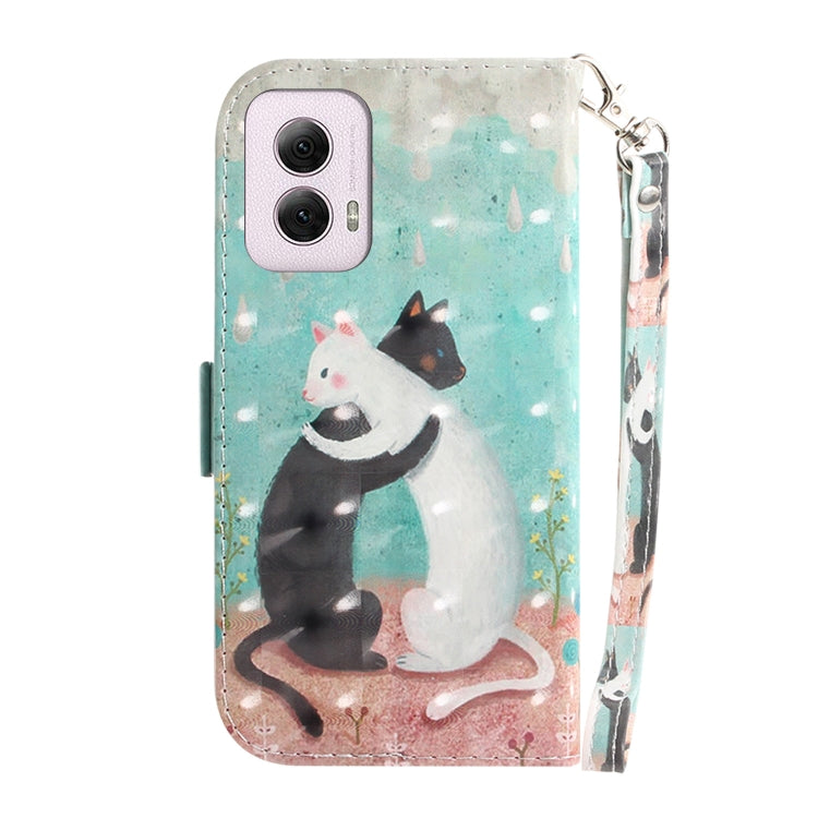 For Motorola Moto G Power 5G 2024 3D Colored Horizontal Flip Leather Phone Case(Black White Cat) - Motorola Cases by buy2fix | Online Shopping UK | buy2fix