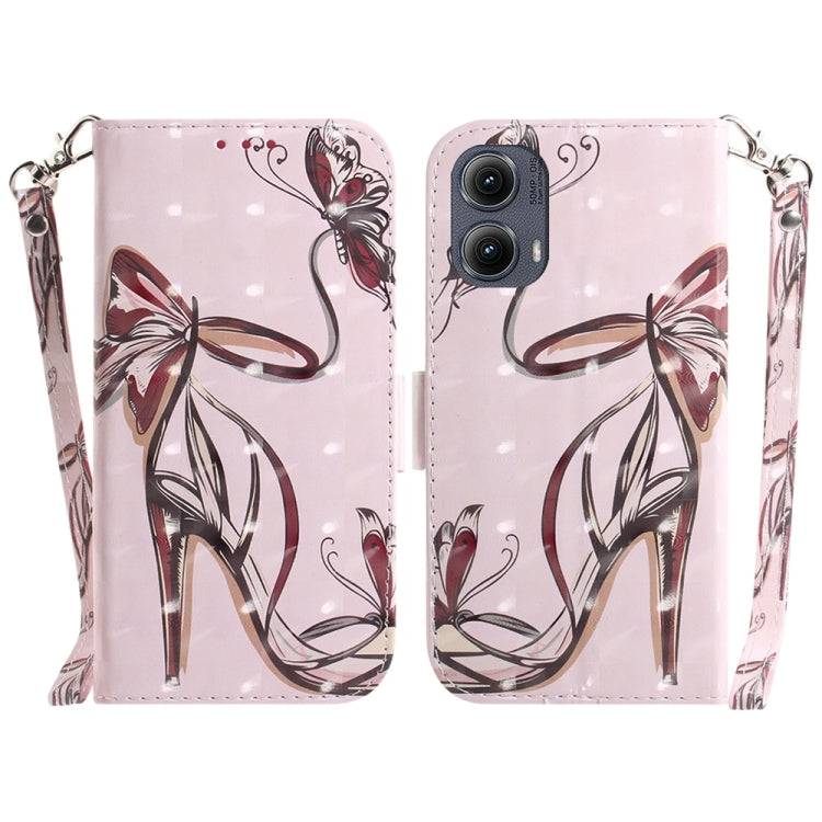 For Motorola Edge 2024 3D Colored Flip Leather Phone Case(Butterfly High-heeled) - Motorola Cases by buy2fix | Online Shopping UK | buy2fix