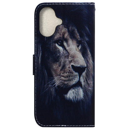 For iPhone 16 Coloured Drawing Flip Leather Phone Case(Lion) - iPhone 16 Cases by buy2fix | Online Shopping UK | buy2fix