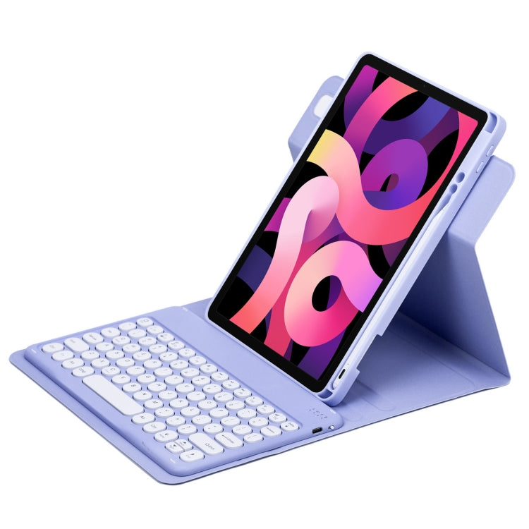 For iPad Air 2022 / iPad Pro 11 2021 Round Button 360 Degree Rotatable Bluetooth Keyboard Leather Case(Light Purple) - Universal by buy2fix | Online Shopping UK | buy2fix