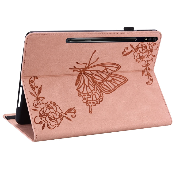 For Samsung Galaxy Tab S9 Butterfly Flower Embossed Leather Tablet Case(Rose Gold) - Galaxy Tab S9 Cases by buy2fix | Online Shopping UK | buy2fix