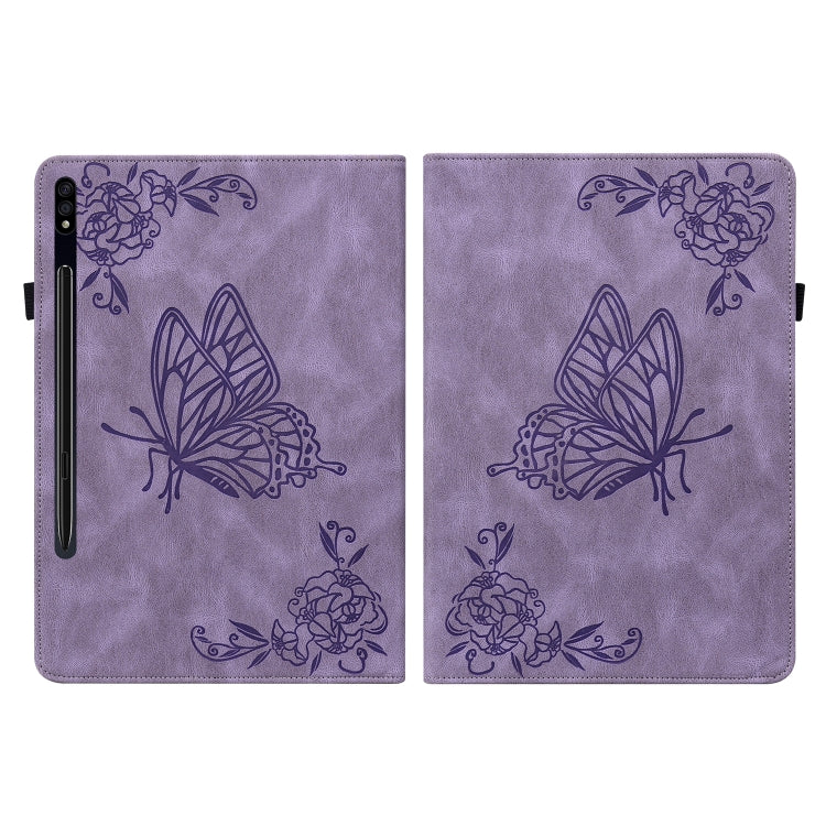 For Samsung Galaxy Tab S9+ Butterfly Flower Embossed Leather Tablet Case(Purple) - Galaxy Tab S9+ Cases by buy2fix | Online Shopping UK | buy2fix