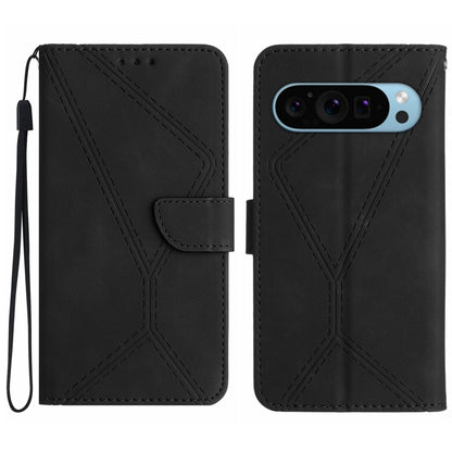 For Google Pixel 9 Pro XL Stitching Embossed Leather Phone Case(Black) - Google Cases by buy2fix | Online Shopping UK | buy2fix