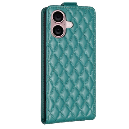 For iPhone 16 Plus Diamond Lattice Vertical Flip Leather Phone Case(Green) - iPhone 16 Plus Cases by buy2fix | Online Shopping UK | buy2fix