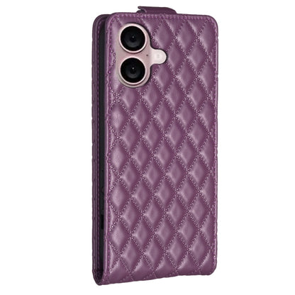 For iPhone 16 Diamond Lattice Vertical Flip Leather Phone Case(Dark Purple) - iPhone 16 Cases by buy2fix | Online Shopping UK | buy2fix