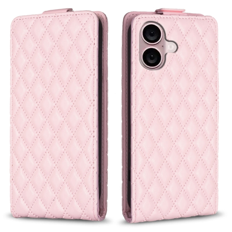 For iPhone 16 Diamond Lattice Vertical Flip Leather Phone Case(Pink) - iPhone 16 Cases by buy2fix | Online Shopping UK | buy2fix