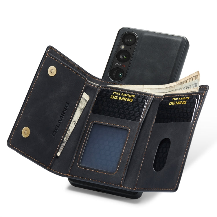 For Sony Xperia 1 V DG.MING M1 Series 3-Fold Multi Card Wallet + Magnetic Phone Case(Black) - Sony Cases by DG.MING | Online Shopping UK | buy2fix