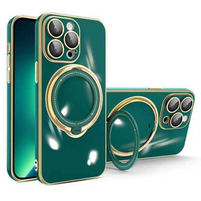 For iPhone 13 Pro Max Multifunction Electroplating MagSafe Holder Phone Case(Dark Green) - iPhone 13 Pro Max Cases by buy2fix | Online Shopping UK | buy2fix