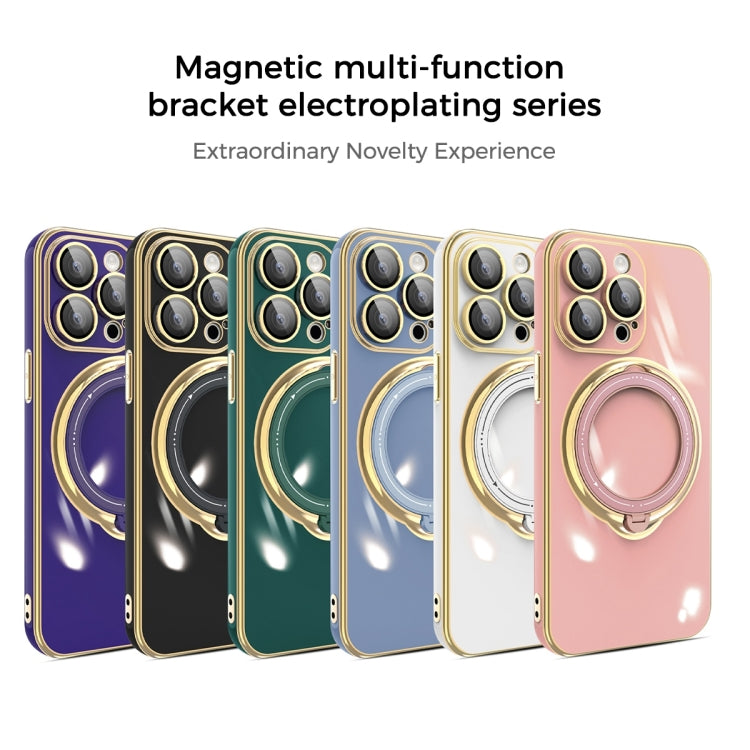 For iPhone 12 Pro Multifunction Electroplating MagSafe Holder Phone Case(Dark Green) - iPhone 12 / 12 Pro Cases by buy2fix | Online Shopping UK | buy2fix