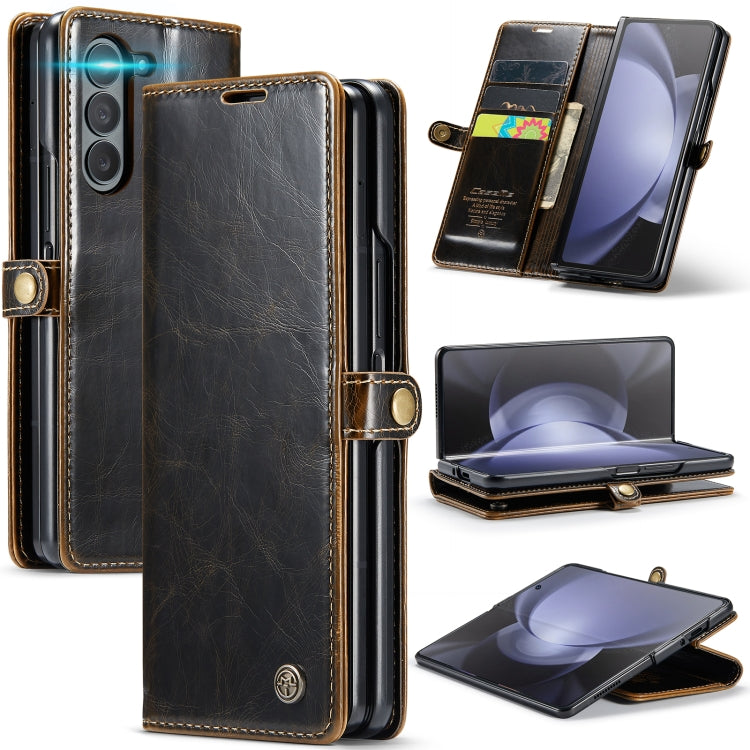 For Samsung Galaxy Z Fold5 CaseMe-003 PU + PC Business Style Crazy Horse Texture Leather Phone Case(Coffee) - Galaxy Z Fold5 Cases by CaseMe | Online Shopping UK | buy2fix