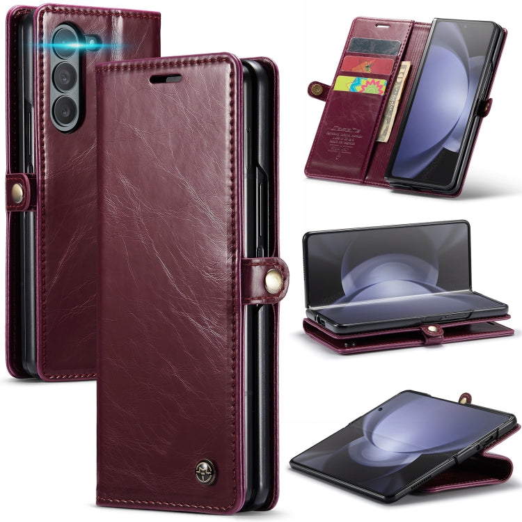 For Samsung Galaxy Z Fold5 CaseMe-003 PU + PC Business Style Crazy Horse Texture Leather Phone Case(Mulberry Red) - Galaxy Z Fold5 Cases by CaseMe | Online Shopping UK | buy2fix