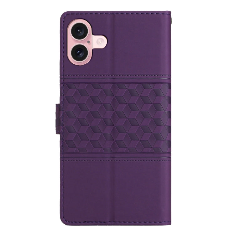 For iPhone 16 Diamond Embossed Skin Feel Leather Phone Case(Purple) - iPhone 16 Cases by buy2fix | Online Shopping UK | buy2fix