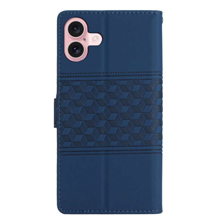 For iPhone 16 Plus Diamond Embossed Skin Feel Leather Phone Case(Dark Blue) - iPhone 16 Plus Cases by buy2fix | Online Shopping UK | buy2fix