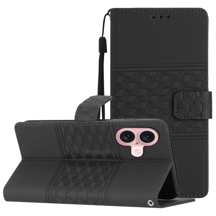 For iPhone 16 Plus Diamond Embossed Skin Feel Leather Phone Case(Black) - iPhone 16 Plus Cases by buy2fix | Online Shopping UK | buy2fix