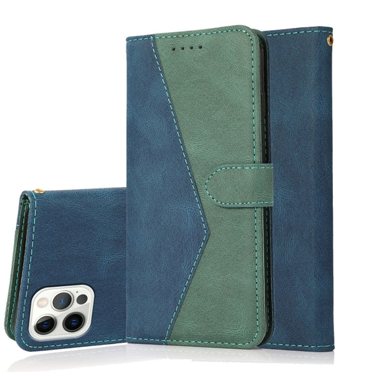 For iPhone 16 Pro Max Dual-color Stitching Leather Phone Case(Blue Green) - iPhone 16 Pro Max Cases by buy2fix | Online Shopping UK | buy2fix