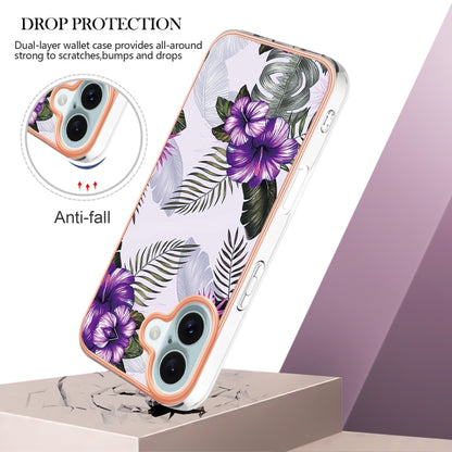 For iPhone 16 Plus Electroplating Pattern IMD TPU Shockproof Case(Purple Flower) - iPhone 16 Plus Cases by buy2fix | Online Shopping UK | buy2fix