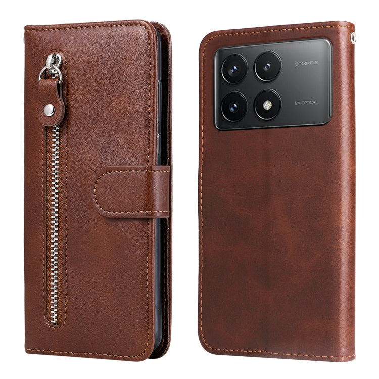 For Xiaomi Redmi K70 / K70 Pro Fashion Calf Texture Zipper Leather Phone Case(Brown) - K70 Pro Cases by buy2fix | Online Shopping UK | buy2fix