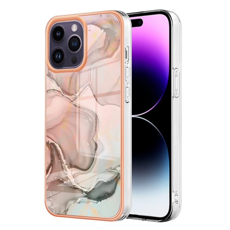 For iPhone 16 Pro Electroplating Marble Dual-side IMD Phone Case(Rose Gold 015) - iPhone 16 Pro Cases by buy2fix | Online Shopping UK | buy2fix