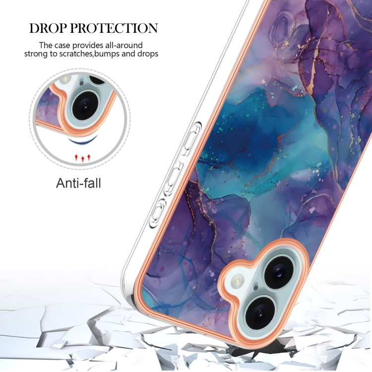 For iPhone 16 Plus Electroplating Marble Dual-side IMD Phone Case(Purple 016) - iPhone 16 Plus Cases by buy2fix | Online Shopping UK | buy2fix