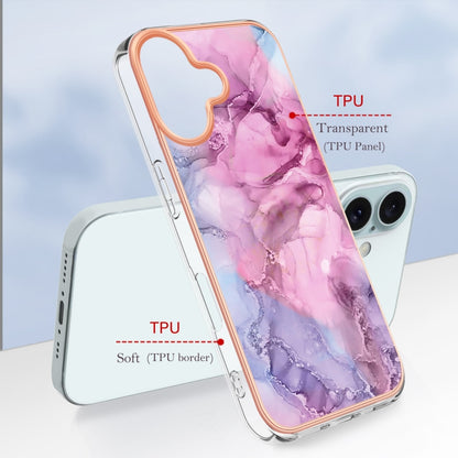 For iPhone 16 Electroplating Marble Dual-side IMD Phone Case(Pink 013) - iPhone 16 Cases by buy2fix | Online Shopping UK | buy2fix