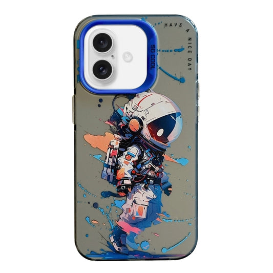 For iPhone 16 Animal Pattern Oil Painting Series PC + TPU Phone Case(Tattered Astronaut) - iPhone 16 Cases by buy2fix | Online Shopping UK | buy2fix