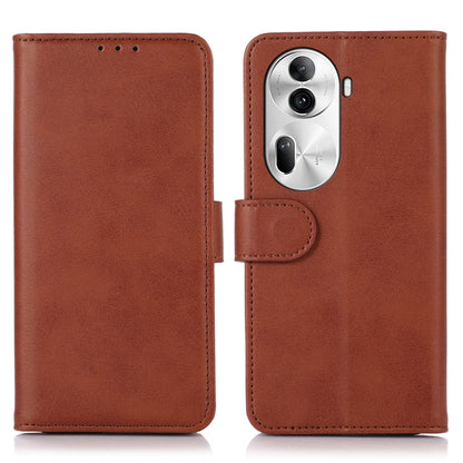 For OPPO Reno11 5G Pro Global Cow Texture Flip Leather Phone Case(Brown) - Reno11 Pro Cases by buy2fix | Online Shopping UK | buy2fix