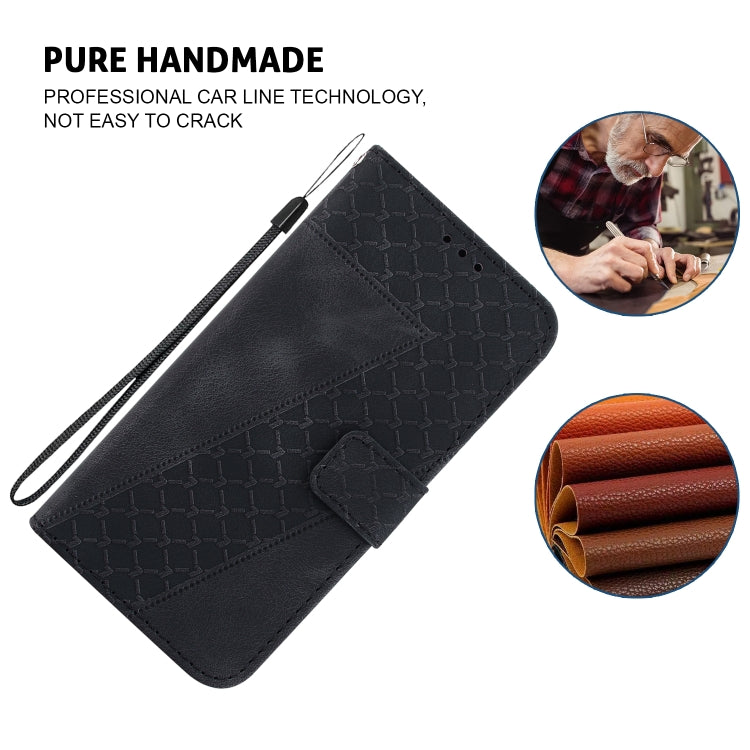 For iPhone 16e Seven-shaped Embossed Leather Phone Case(Black) - iPhone 16e Cases by buy2fix | Online Shopping UK | buy2fix