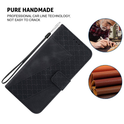 For iPhone 16 Plus Seven-shaped Embossed Leather Phone Case(Black) - iPhone 16 Plus Cases by buy2fix | Online Shopping UK | buy2fix