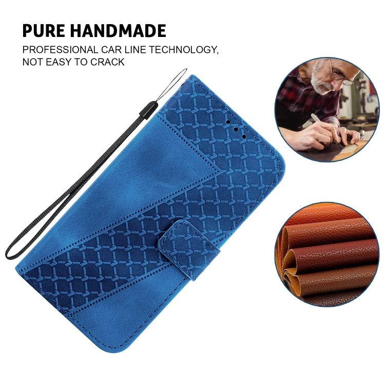 For iPhone 16 Seven-shaped Embossed Leather Phone Case(Blue) - iPhone 16 Cases by buy2fix | Online Shopping UK | buy2fix