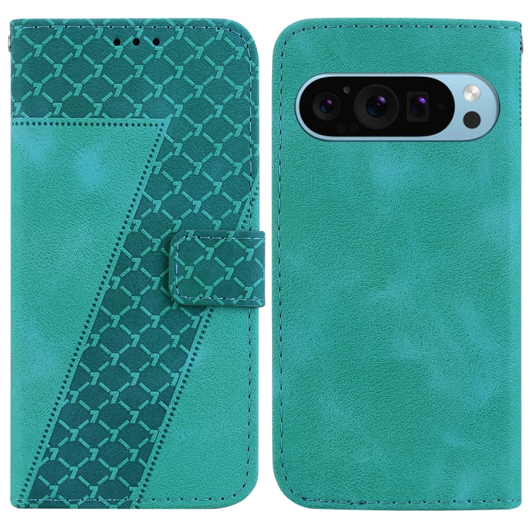 For Google Pixel 9 Pro 7-shaped Embossed Leather Phone Case(Green) - Google Cases by buy2fix | Online Shopping UK | buy2fix