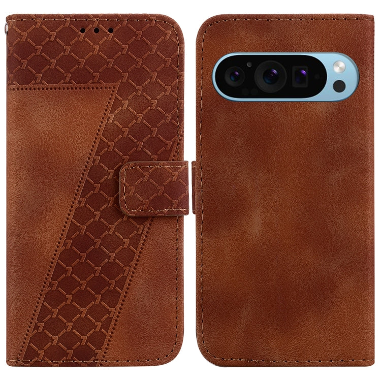 For Google Pixel 9 7-shaped Embossed Leather Phone Case(Brown) - Google Cases by buy2fix | Online Shopping UK | buy2fix