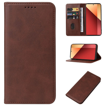 For Xiaomi Redmi Note 13 Pro 4G Magnetic Closure Leather Phone Case(Brown) - Note 13 Pro Cases by buy2fix | Online Shopping UK | buy2fix