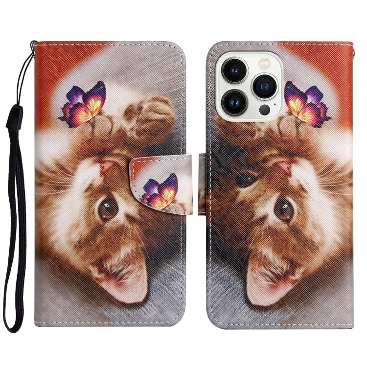 For iPhone 16 Pro 3D Colored Drawing Flip Leather Phone Case(Butterfly Cat) - iPhone 16 Pro Cases by buy2fix | Online Shopping UK | buy2fix