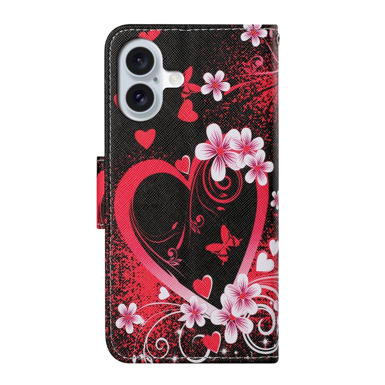 For iPhone 16 3D Colored Drawing Flip Leather Phone Case(Red Heart) - iPhone 16 Cases by buy2fix | Online Shopping UK | buy2fix