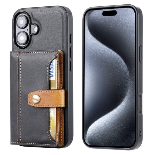 For iPhone 16 Calfskin Card Slot TPU Hybrid PU Phone Case(Black) - iPhone 16 Cases by buy2fix | Online Shopping UK | buy2fix