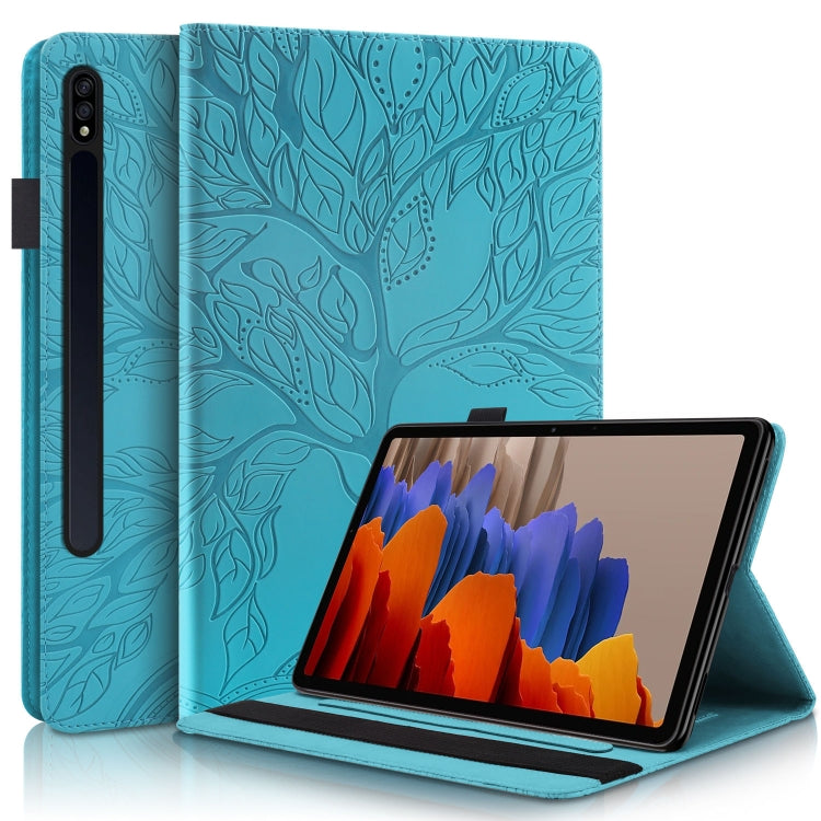 For Samsung Galaxy Tab S9 / S8 / S7 Life Tree Series Horizontal Flip Leather Tablet Case(Lake Blue) - Galaxy Tab S8 Cases by buy2fix | Online Shopping UK | buy2fix