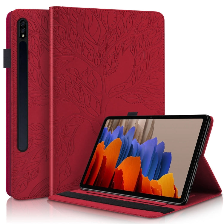 For Samsung Galaxy Tab S9+ Life Tree Series Horizontal Flip Leather Tablet Case(Red) - Galaxy Tab S9+ Cases by buy2fix | Online Shopping UK | buy2fix