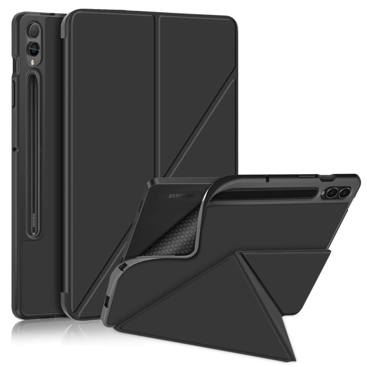 For Samsung Galaxy Tab S9 Cloth Texture Multi-folding Horizontal Flip Leather Tablet Case(Black) - Galaxy Tab S9 Cases by buy2fix | Online Shopping UK | buy2fix