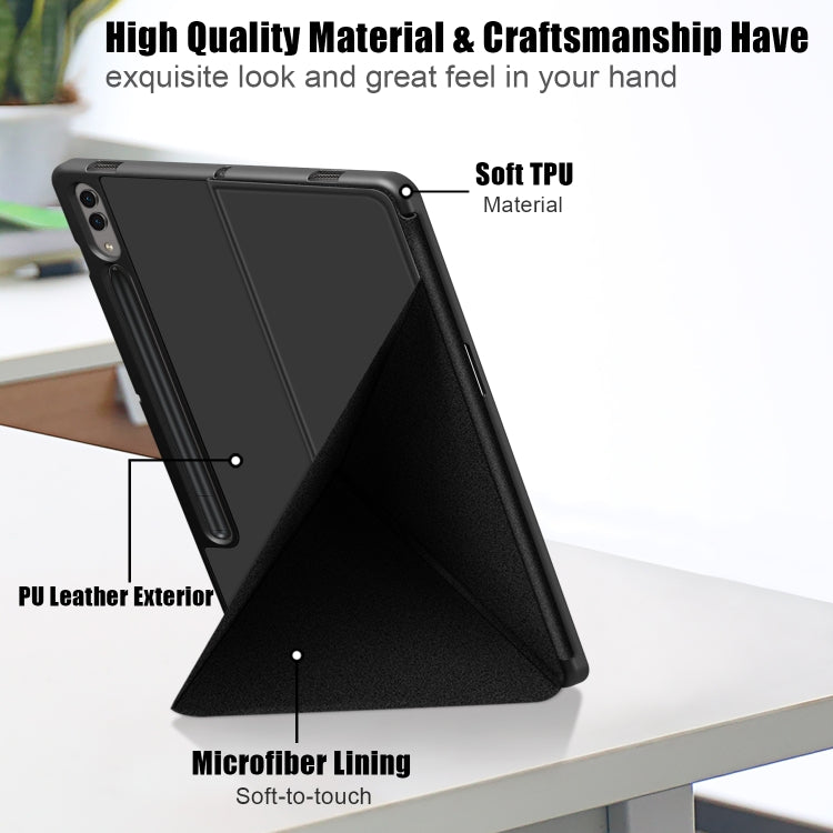 For Samsung Galaxy Tab S9 Cloth Texture Multi-folding Horizontal Flip Leather Tablet Case(Black) - Galaxy Tab S9 Cases by buy2fix | Online Shopping UK | buy2fix