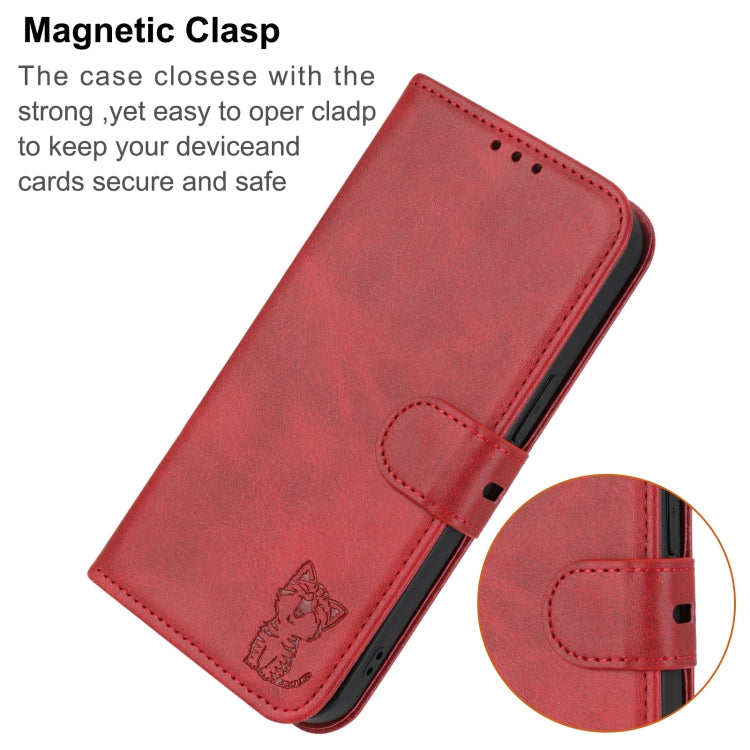 For iPhone 16 Pro Max Embossed Happy Cat Pattern Flip Leather Phone Case(Red) - iPhone 16 Pro Max Cases by buy2fix | Online Shopping UK | buy2fix