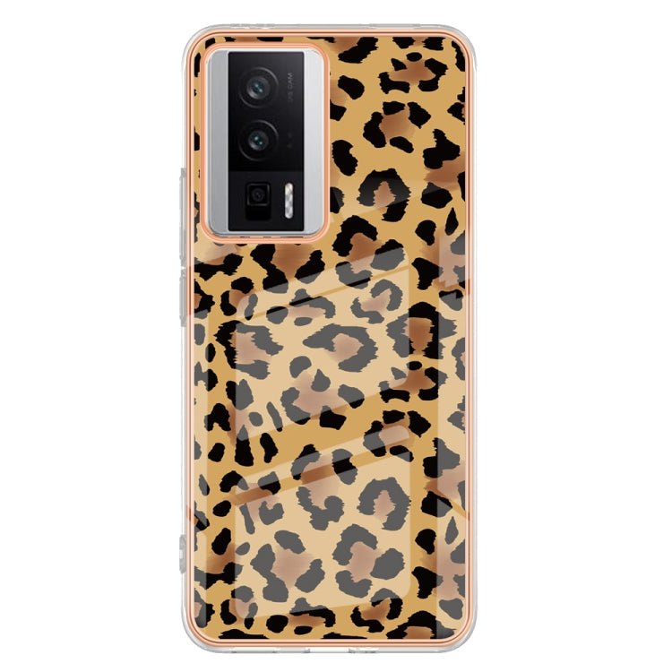 For Xiaomi Poco F5 Pro 5G / Redmi K60 Electroplating Marble Dual-side IMD Phone Case(Leopard Print) - Xiaomi Cases by buy2fix | Online Shopping UK | buy2fix